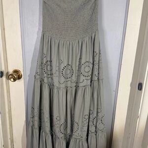 Zara Olive Green Smocked Eyelet Dress M NWOT